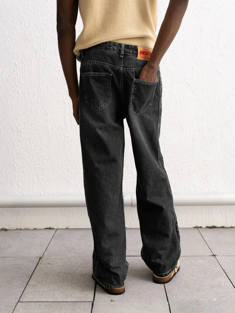 Giesto Charcoal Grey GIESTO Regular Fit Denim Pants with Stripes for Men | Best Price UAE